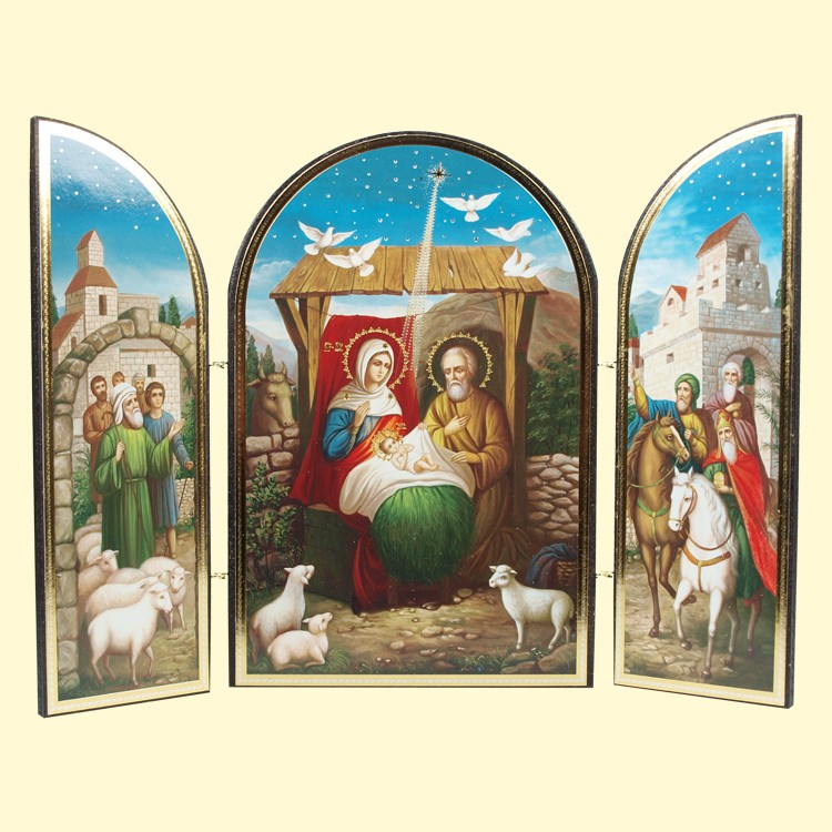 El icono-skladen "la Navidad de Jesucristo" triple, 18,5x25 cm, la estampacion doble