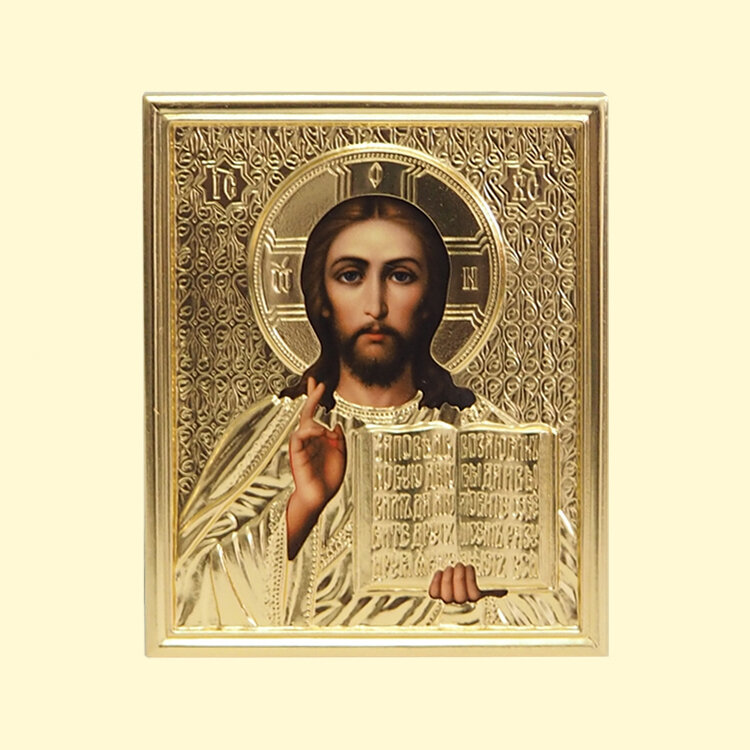 Икона православная освященная "Вседержитель" в ризе, 9x11 см