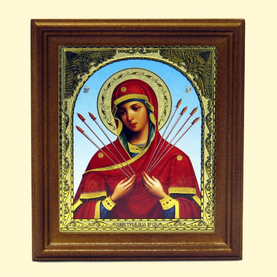 El icono De "Semistrelnaya" el marco de madera, la estampacion doble, 13 x 15 cm