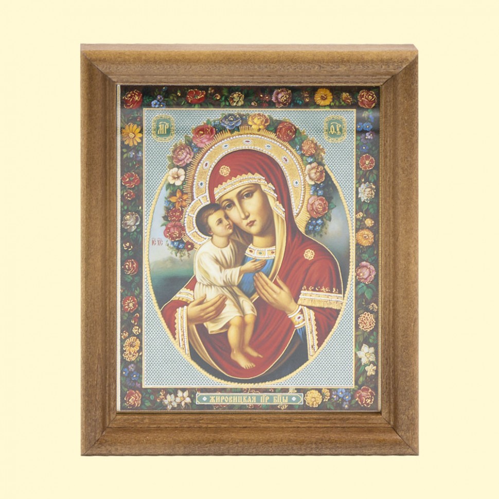 El icono "Zhirovitsky BM" el marco de madera, la estampacion doble, 13 x 15 cm