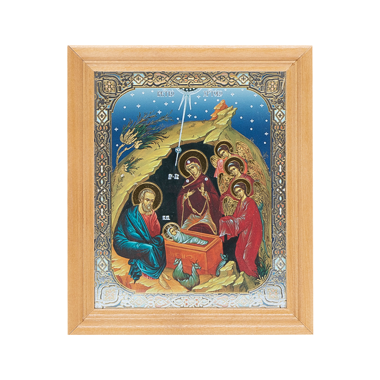El icono "la Navidad de Jesucristo" el marco de madera, bajo el cristal, 13 x 15 cm