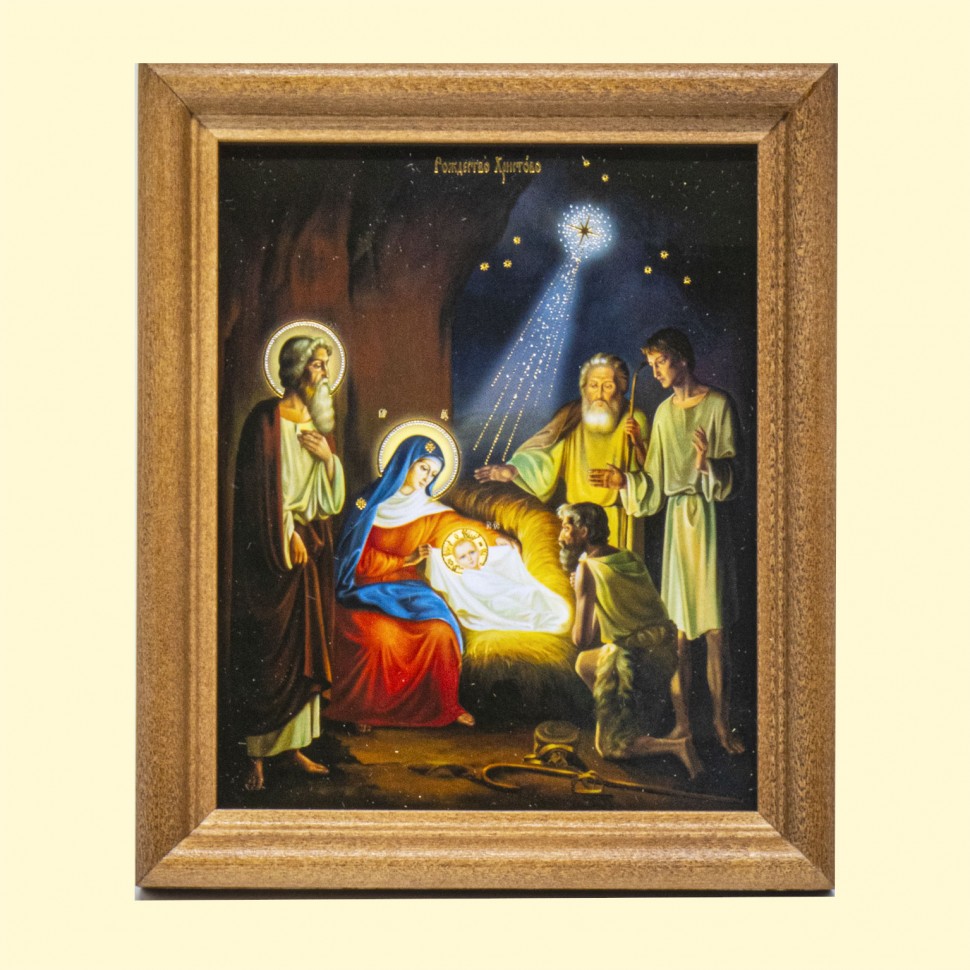 El icono "la Navidad de Jesucristo" Nr 4.derevyannaya el marco, la estampacion doble, bajo el crista