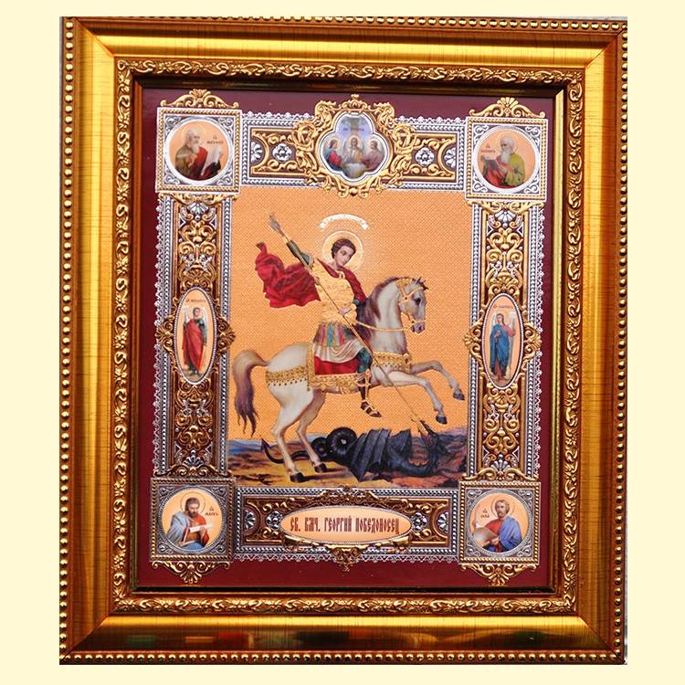 El icono "Gueorgui Pobedonosets" en el marco, dificil de color kongrev, 23 h 20 cm