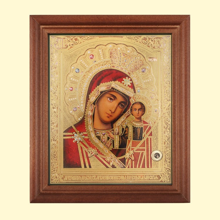 El icono el marco "De Kazan" de madera, la estampacion doble, 13 x 15 cm