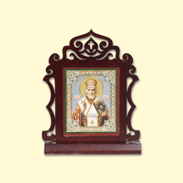 El icono de mesa "Nikolay Chudotvorets" 10x13 cm, la estampacion doble, el arbol, (4x7cm)